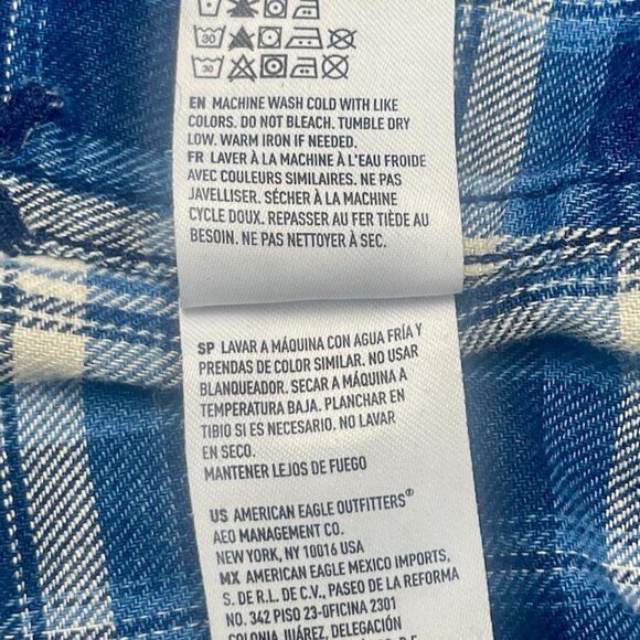 American Eagle Womens Blue Plaid Boyfriend Fit Snap Button Shirt Size L - Picture 15 of 15
